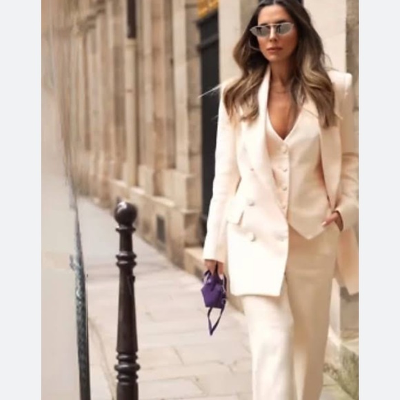 Zara longline white double breasted tuxedo style blazer jacket M - Picture 2 of 6